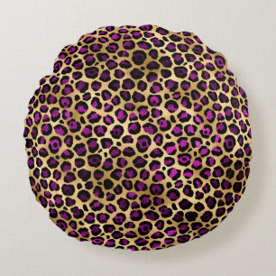 Design der lila und Gold Leopard-Serie 4 Rundes Kissen