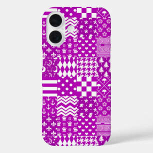 Design der lila, weiß gemischten Muster iPhone 16 Hülle