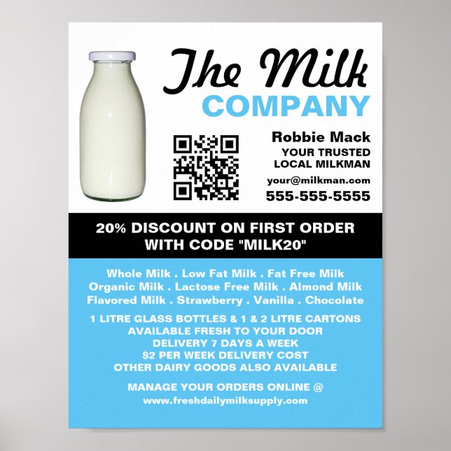 Design der Milchflaschen, Lieferung von Milch/Frau Poster (Vorne)