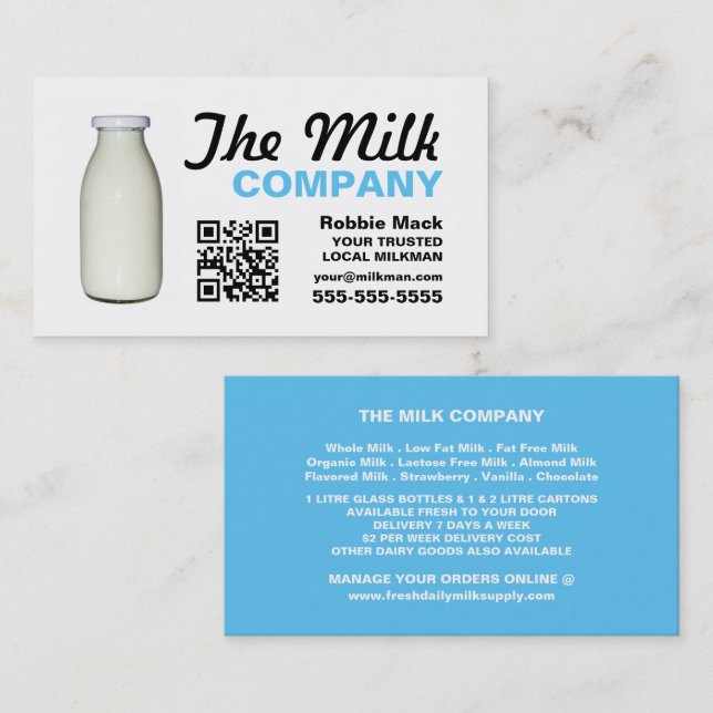 Design der Milchflaschen, Lieferung von Milch/Frau Visitenkarte (Vorne/Hinten)