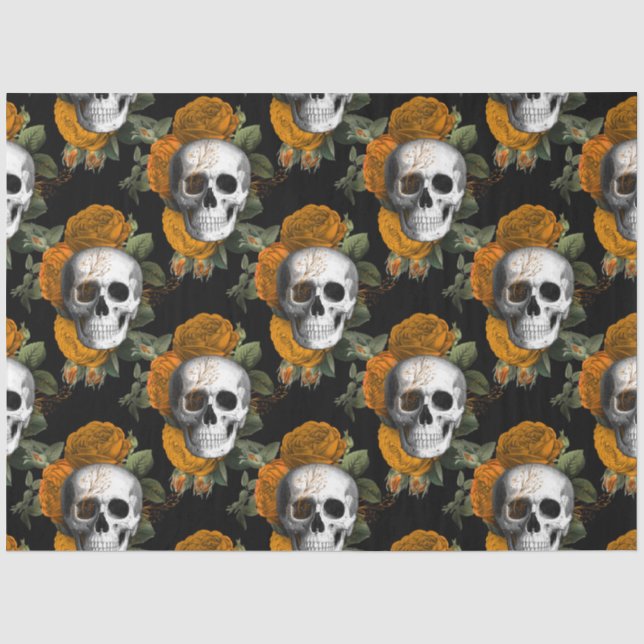 Design der Orange Bloral Skull Serie 10 Seidenpapier (Vorderseite)