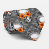 Design der orangefarbenen Schädel und Sonnenblumen