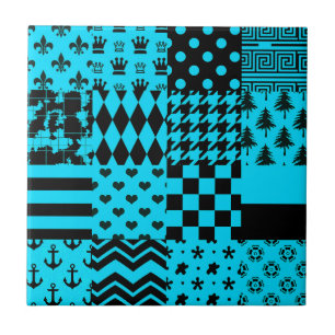 Design der Patchwork-Muster in Blau-Schwarz Fliese