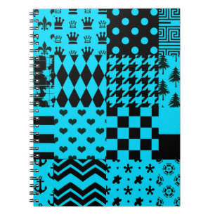 Design der Patchwork-Muster in Blau-Schwarz Notizblock
