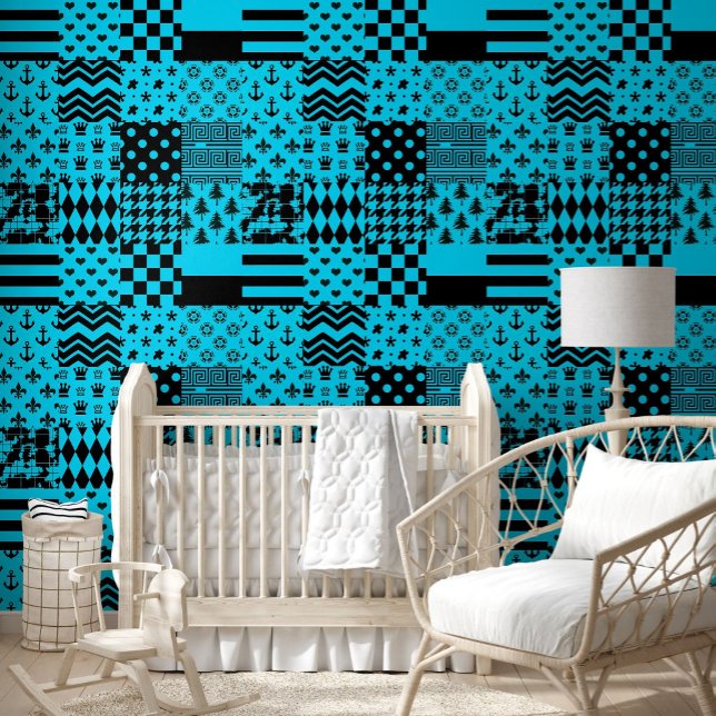 Design der Patchwork-Muster in Blau-Schwarz Tapete (Von Creator hochgeladen)