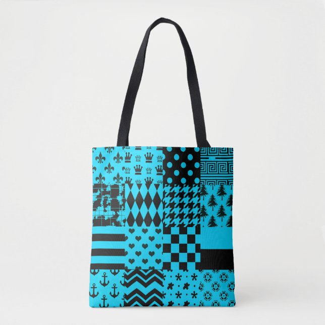 Design der Patchwork-Muster in Blau-Schwarz Tasche (Vorderseite)