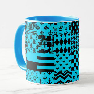 Design der Patchwork-Muster in Blau-Schwarz Tasse
