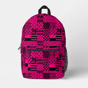Design der Patchwork-Muster in rosa Schwarz Bedruckter Rucksack