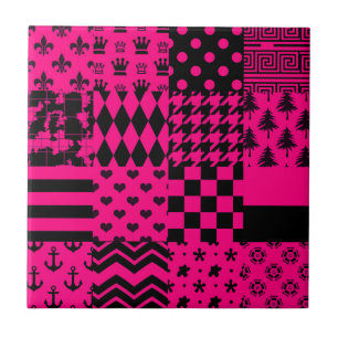 Design der Patchwork-Muster in rosa Schwarz Fliese