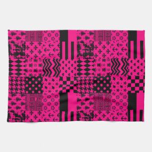 Design der Patchwork-Muster in rosa Schwarz Geschirrtuch