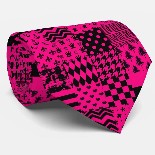 Design der Patchwork-Muster in rosa Schwarz Krawatte (Von Creator hochgeladen)