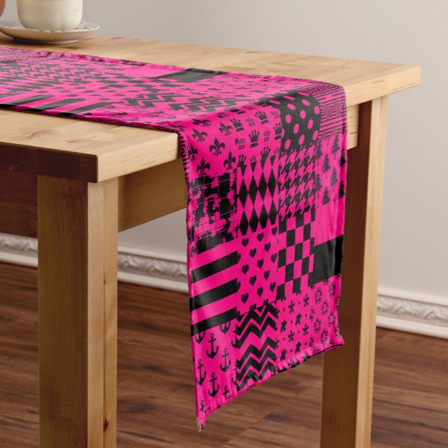 Design der Patchwork-Muster in rosa Schwarz Kurzer Tischläufer (Von Creator hochgeladen)