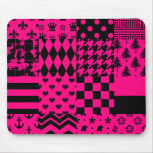 Design der Patchwork-Muster in rosa Schwarz Mousepad