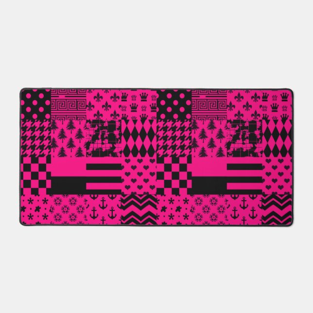 Design der Patchwork-Muster in rosa Schwarz Schreibtischunterlage (Vorderseite)
