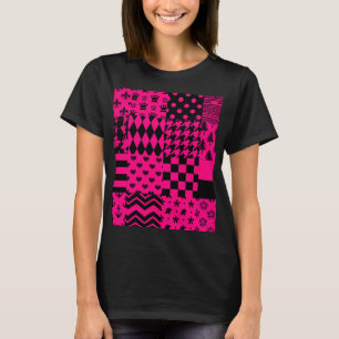 Design der Patchwork-Muster in rosa Schwarz T-Shirt