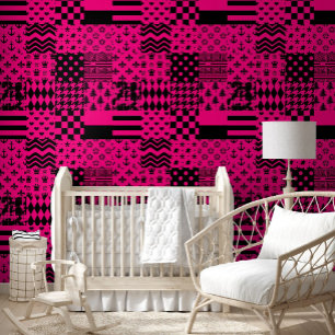 Design der Patchwork-Muster in rosa Schwarz Tapete