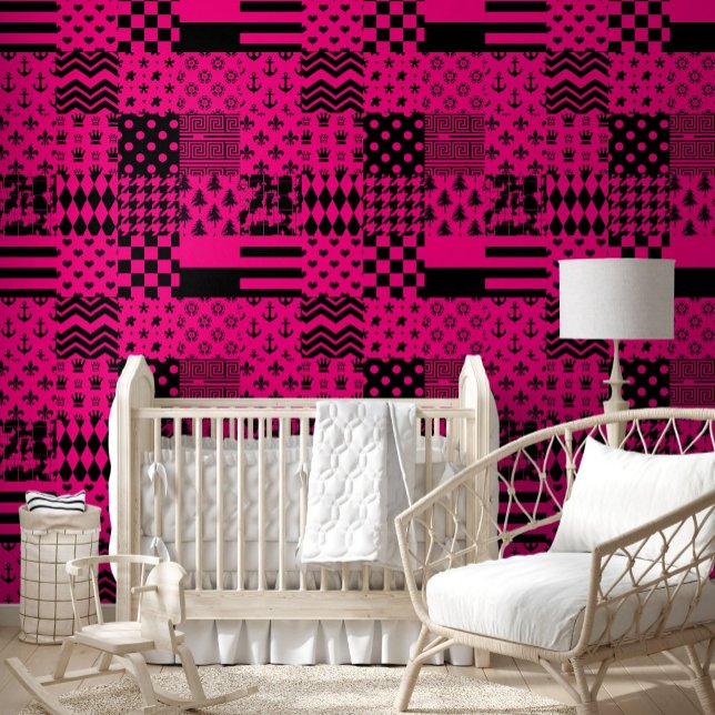 Design der Patchwork-Muster in rosa Schwarz Tapete (Von Creator hochgeladen)