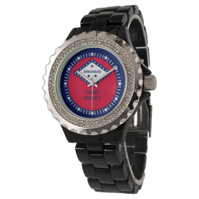 Design der personalisierten Arkansas-Staatsflagge Armbanduhr (Schrägansicht)