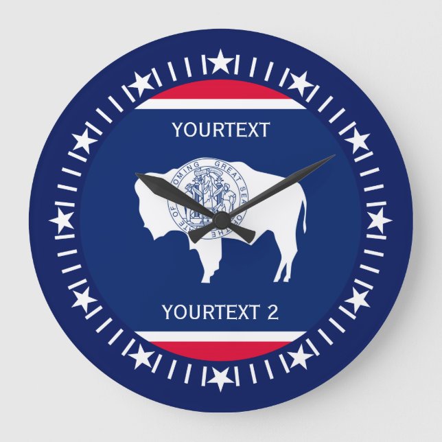 Design der personalisierten Wyoming State-Flagge a Große Wanduhr (Vorderseite)