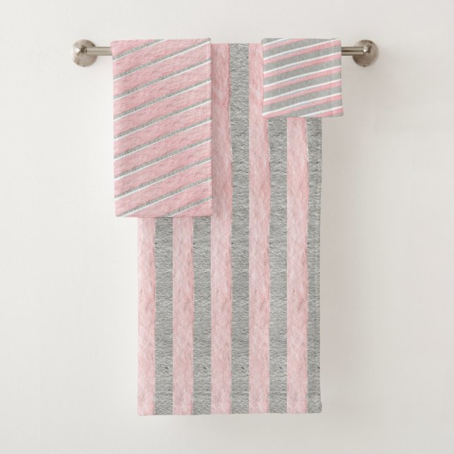 Design der pinken Streifen Badhandtuch Set (Insitu)