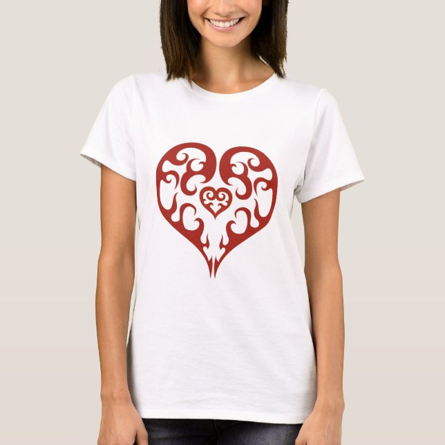 Design der Red Blazing Heart Kontur T-Shirt (Vorderseite)