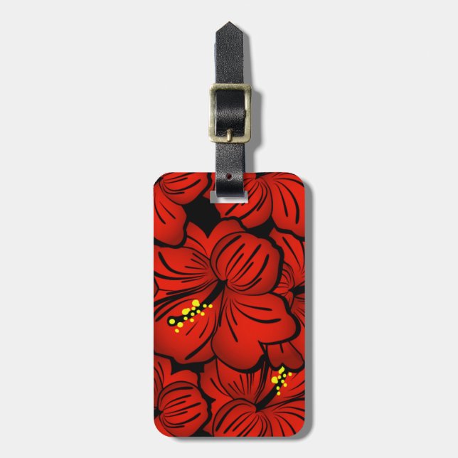 Design der Red Tropical Hawaiian Hibiskus Blume Gepäckanhänger (Vorderseite vertikal)
