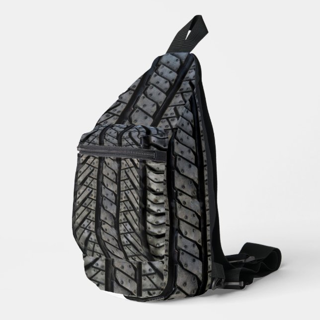 Design der Reifengewebe aus schwarzem Kautschuk Crossbody Bag (Rechte Ecke)