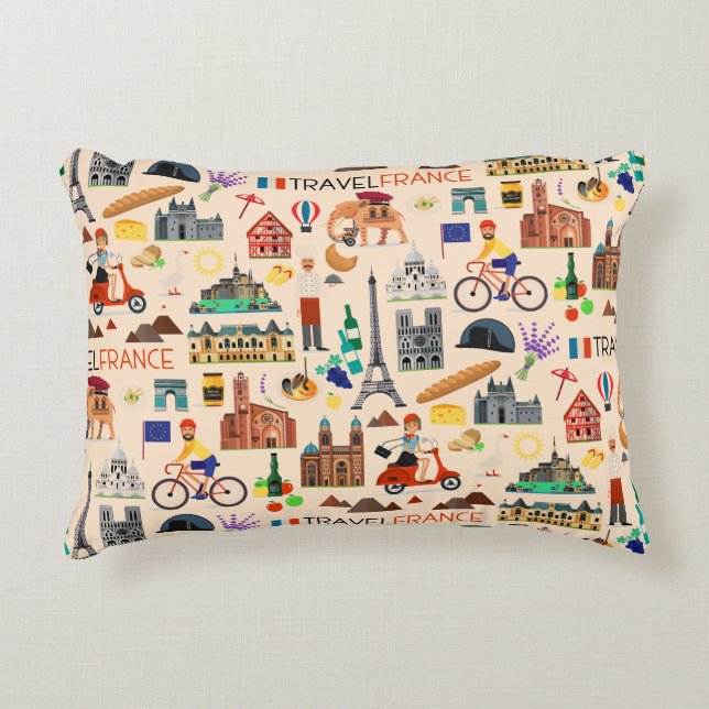 Design der Reisesymbole in Frankreich Dekokissen (Vorderseite)
