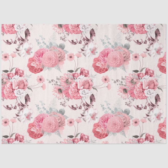 Design der rosa Blumenreihe 6 Seidenpapier (Vorderseite)