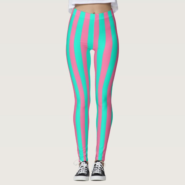 Design der rosa Minzgrün gestrichenen Streifen Leggings (Vorderseite)