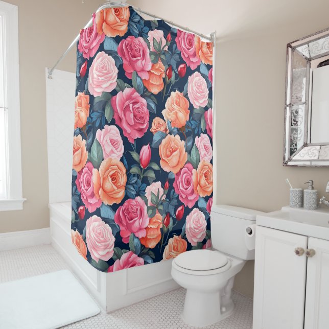 Design der rosa orangefarbenen Rose Duschvorhang (Beispiel)