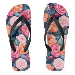 Design der rosa orangefarbenen Rose Flip Flops
