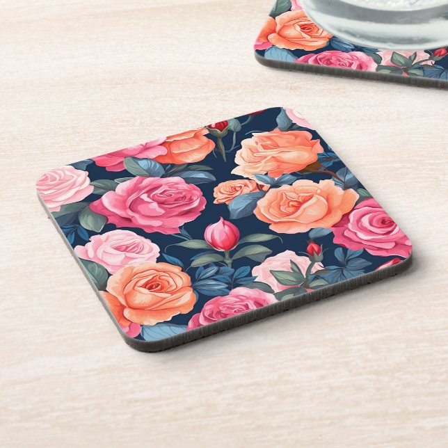 Design der rosa orangefarbenen Rose Getränkeuntersetzer (Linke Seite)