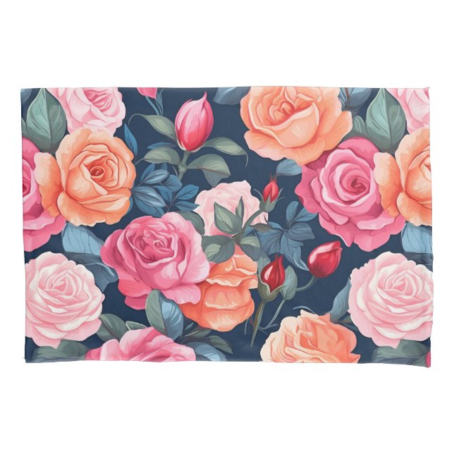 Design der rosa orangefarbenen Rose Kissenbezug (Vorderseite)
