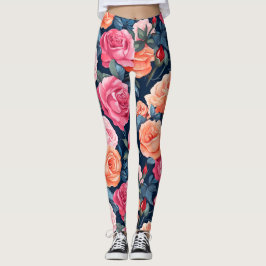Design der rosa orangefarbenen Rose Leggings