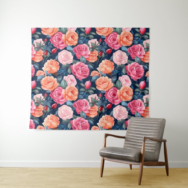 Design der rosa orangefarbenen Rose Wandteppich (Beispiel (Horizontal))