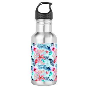 Design der rosa tropischen Blume Edelstahlflasche