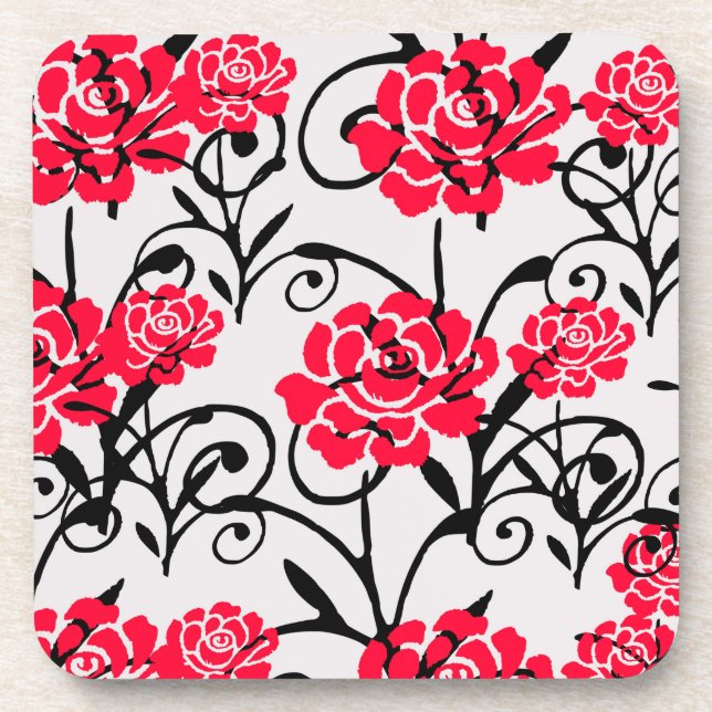 Design der rote Rose floral Illustration Getränkeuntersetzer (Vorderseite)