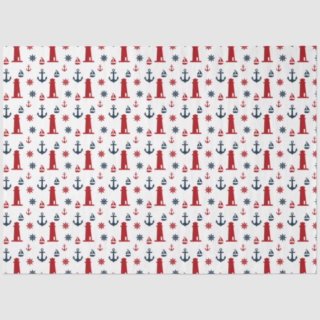 Design der roten und marinen nautischen Serie 12 Seidenpapier (Vorderseite)