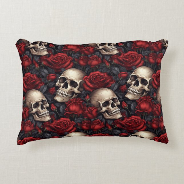 Design der Schädel- und Rose-Serie 10 Dekokissen (Vorderseite)