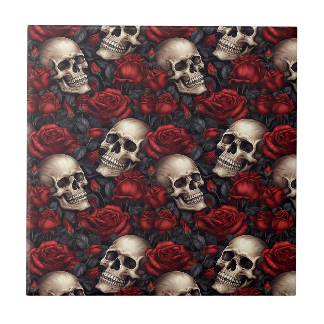 Design der Schädel- und Rose-Serie 10 Fliese (Vorderseite)