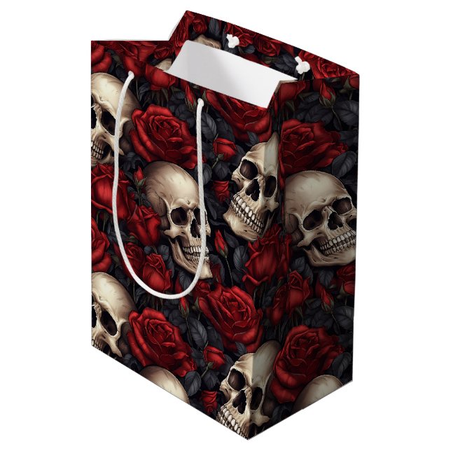 Design der Schädel- und Rose-Serie 10 Mittlere Geschenktüte (Rückseite Schrägansicht)