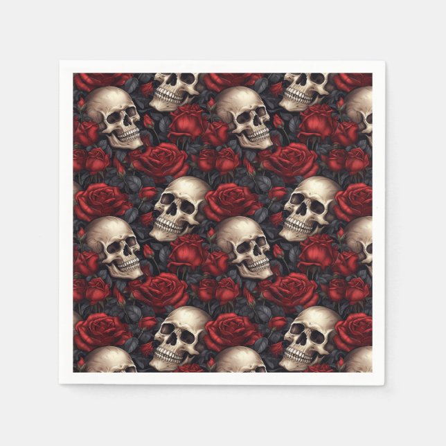 Design der Schädel- und Rose-Serie 10 Serviette (Vorderseite)