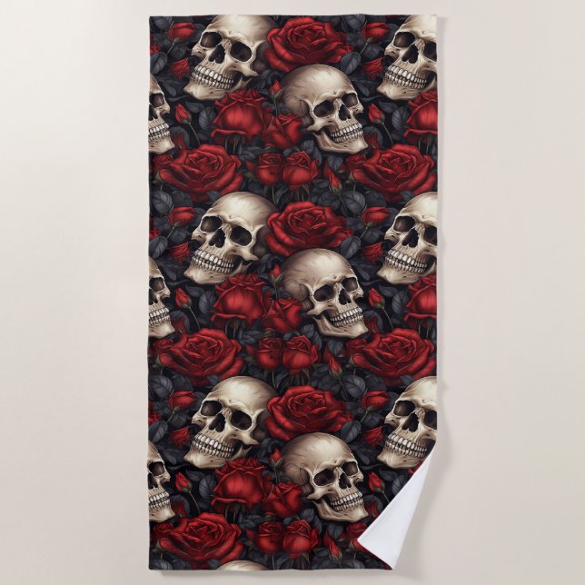 Design der Schädel- und Rose-Serie 10 Strandtuch (Vorderseite)