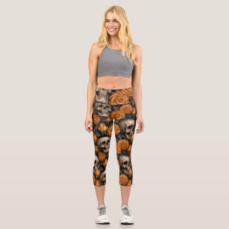 Design der Schädel- und Rose-Serie 11 Capri Leggings