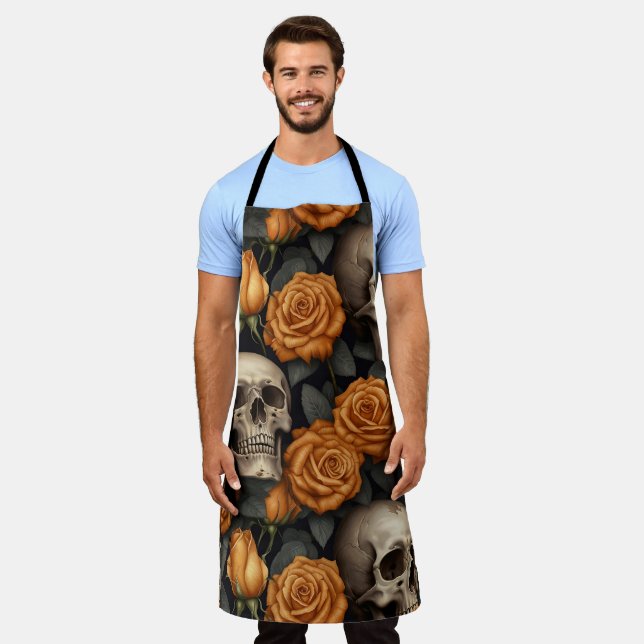 Design der Schädel- und Rose-Serie 11 Schürze (Getragen)