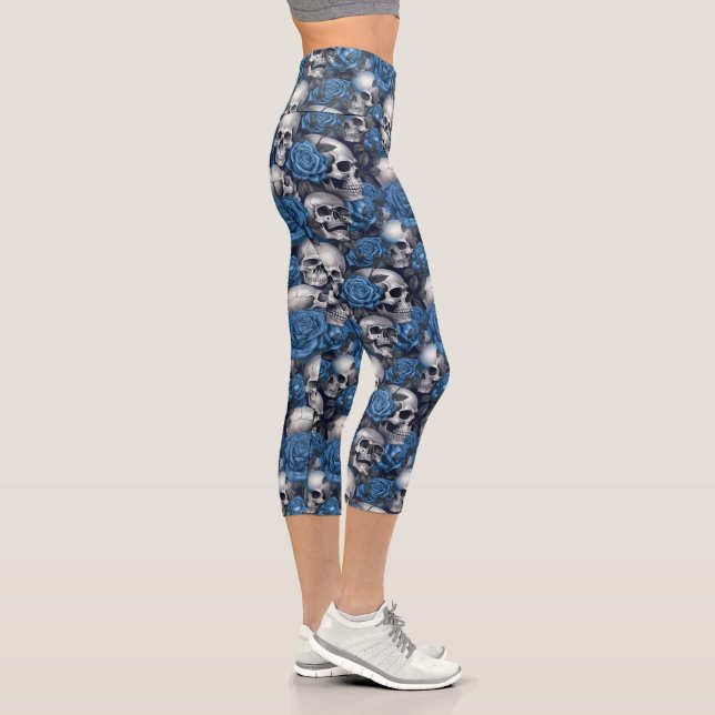 Design der Schädel- und Rose-Serie 12 Capri Leggings (Rechts)