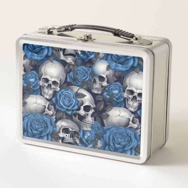 Design der Schädel- und Rose-Serie 12 Metall Brotdose (Vorderseite)