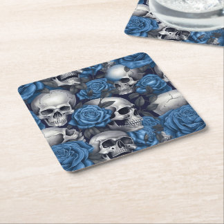 Design der Schädel- und Rose-Serie 12 Rechteckiger Pappuntersetzer