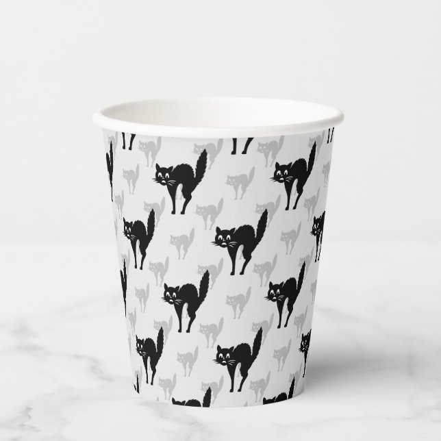 Design der Schwarzen Katze-Schatten-Silhouette Pappbecher (Vorderseite)